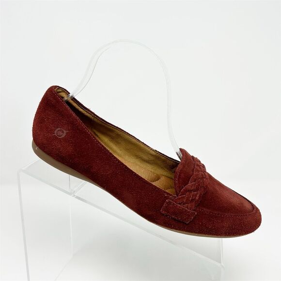 Born Shoes - Born Women's Suede Loafers Size 8 Brick Red Slip-On Casual Shoes Comfort